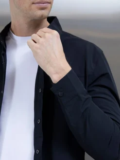 Nylon Popper Overshirt - Black
