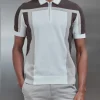 Panel Colour Block Knitted Zip Polo Shirt - Taupe
