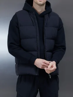 Quilted Bomber Gilet - Black