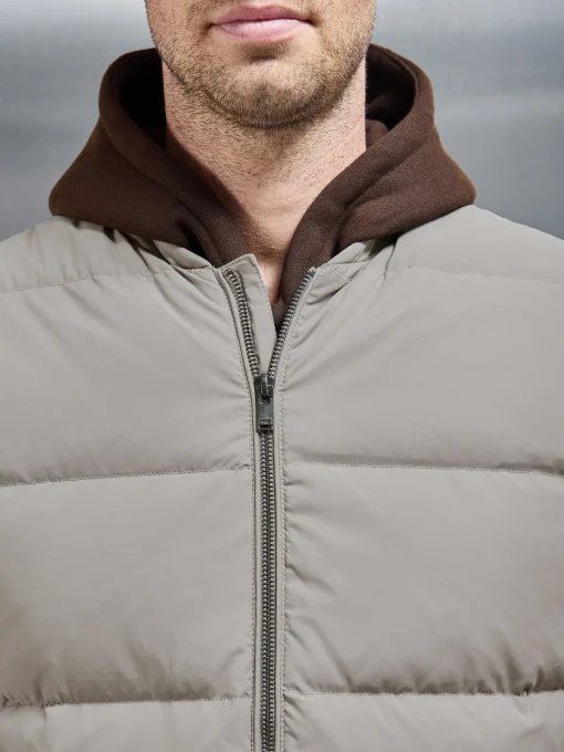 Quilted Bomber Gilet - Taupe