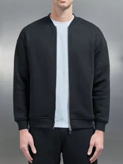 Relaxed Fit Bomber Jacket - Black
