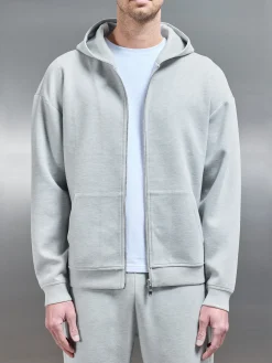 Relaxed Fit Knitted Zip Through Hoodie - Marl Grey
