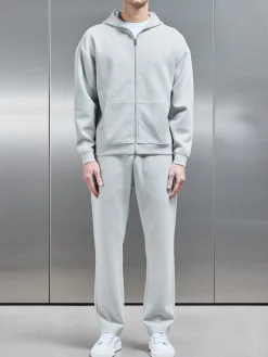 Relaxed Fit Knitted Zip Through Hoodie - Marl Grey