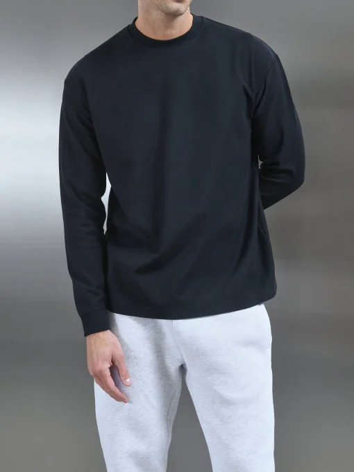 Relaxed Fit Long Sleeve T-Shirt - Black