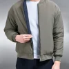 Relaxed Padded Reversible Bomber Jacket - Olive Navy