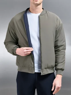 Relaxed Padded Reversible Bomber Jacket - Olive Navy