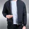 Relaxed Padded Reversible Bomber Jacket - Black Grey