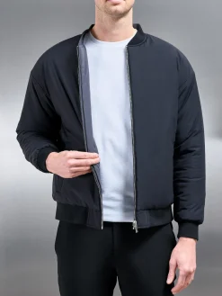 Relaxed Padded Reversible Bomber Jacket - Black Grey