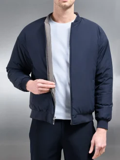 Relaxed Padded Reversible Bomber Jacket - Olive Navy