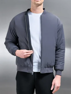 Relaxed Padded Reversible Bomber Jacket - Black Grey
