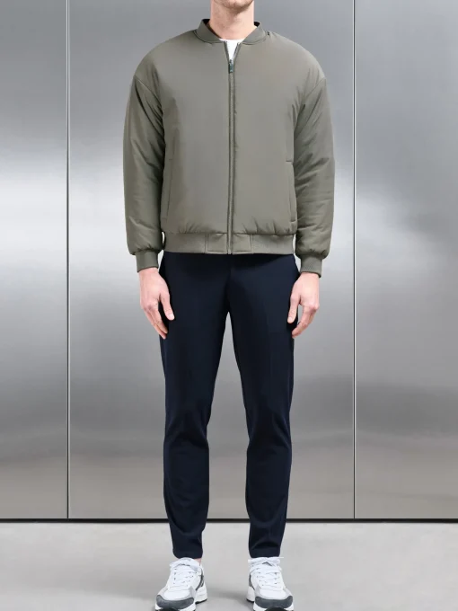 Relaxed Padded Reversible Bomber Jacket - Olive Navy
