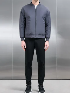 Relaxed Padded Reversible Bomber Jacket - Black Grey