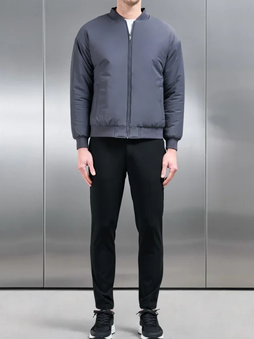 Relaxed Padded Reversible Bomber Jacket - Black Grey