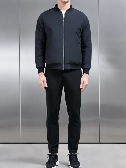 Relaxed Padded Reversible Bomber Jacket - Black Grey