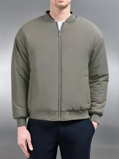 Relaxed Padded Reversible Bomber Jacket - Olive Navy