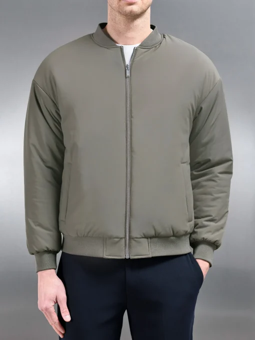 Relaxed Padded Reversible Bomber Jacket - Olive Navy