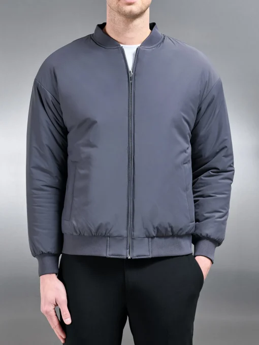 Relaxed Padded Reversible Bomber Jacket - Black Grey
