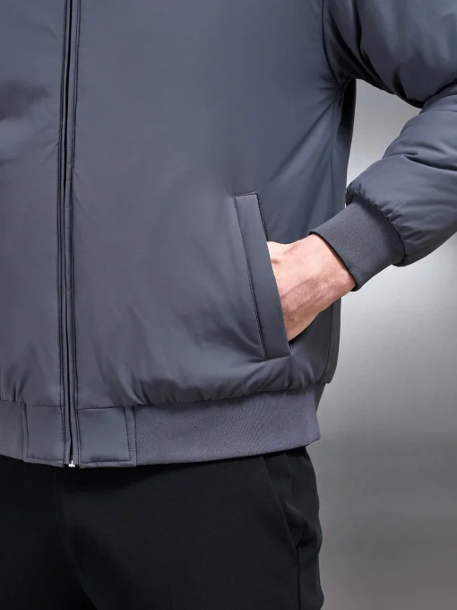 Relaxed Padded Reversible Bomber Jacket - Black Grey