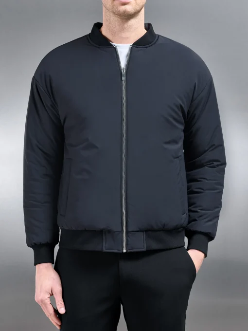 Relaxed Padded Reversible Bomber Jacket - Black Grey