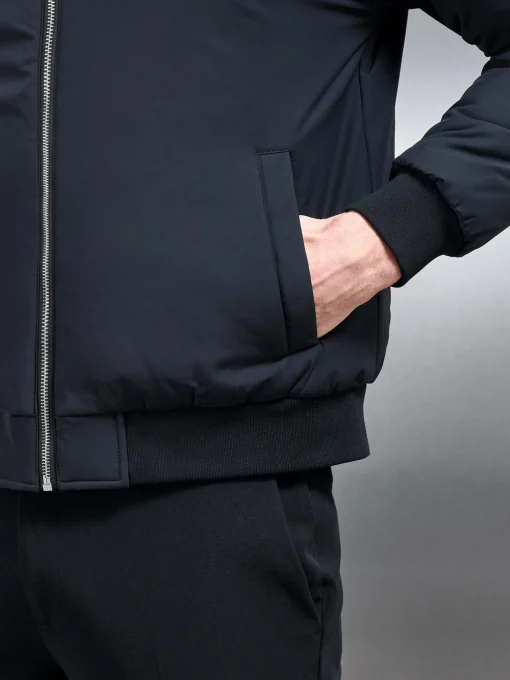 Relaxed Padded Reversible Bomber Jacket - Black Grey