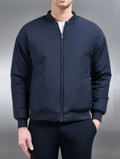 Relaxed Padded Reversible Bomber Jacket - Olive Navy