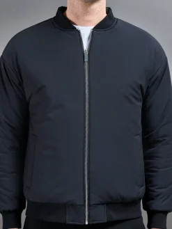 Relaxed Padded Reversible Bomber Jacket - Black Grey