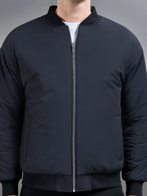 Relaxed Padded Reversible Bomber Jacket - Black Grey