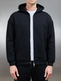 Relaxed Zip Through Hoodie - Black