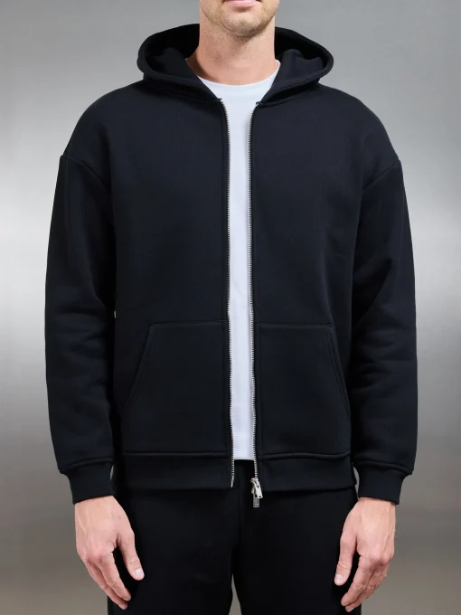 Relaxed Zip Through Hoodie - Black