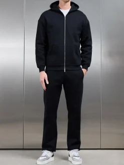 Relaxed Zip Through Hoodie - Black
