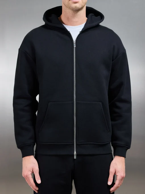 Relaxed Zip Through Hoodie - Black