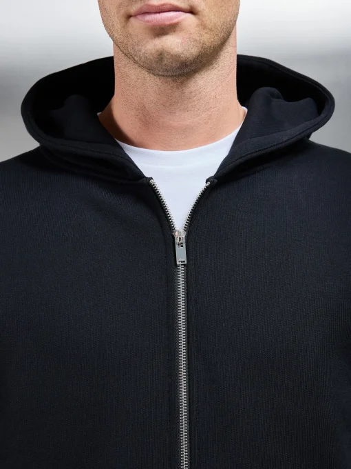 Relaxed Zip Through Hoodie - Black