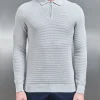 Ribbed Textured Long Sleeve Knitted Zip Polo - Mid Grey