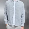 Seersucker Long Sleeve Cutaway Collar Shirt - Black
