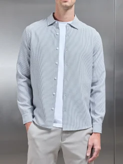 Seersucker Long Sleeve Cutaway Collar Shirt - Black