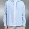 Seersucker Long Sleeve Cutaway Collar Shirt - Light Blue