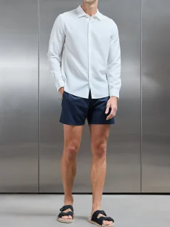 Seersucker Long Sleeve Cutaway Collar Shirt - White
