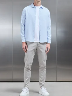 Seersucker Long Sleeve Cutaway Collar Shirt - Light Blue