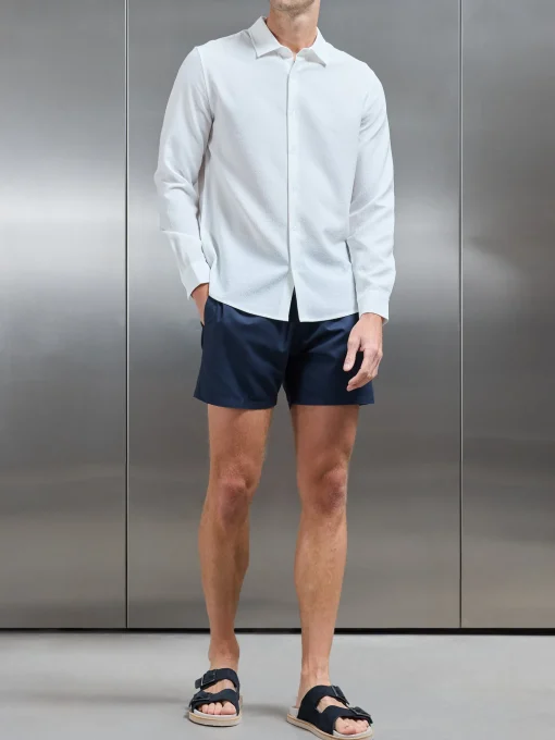 Seersucker Long Sleeve Cutaway Collar Shirt - White