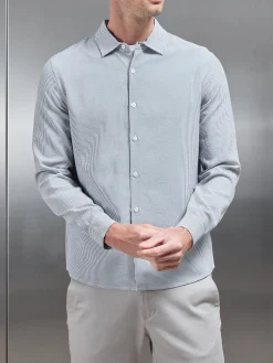 Seersucker Long Sleeve Cutaway Collar Shirt - Black