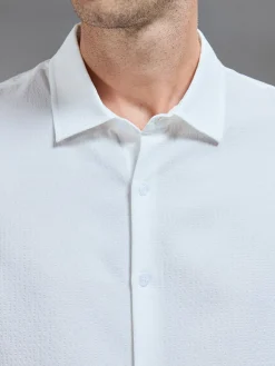 Seersucker Long Sleeve Cutaway Collar Shirt - White