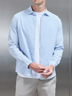 Seersucker Long Sleeve Cutaway Collar Shirt - Light Blue
