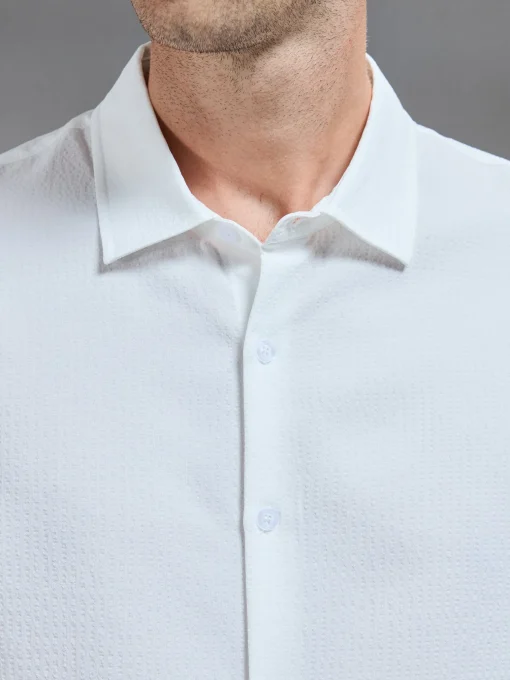 Seersucker Long Sleeve Cutaway Collar Shirt - White