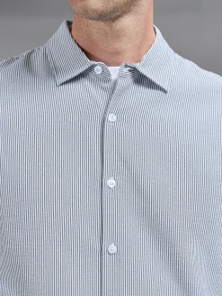 Seersucker Long Sleeve Cutaway Collar Shirt - Black