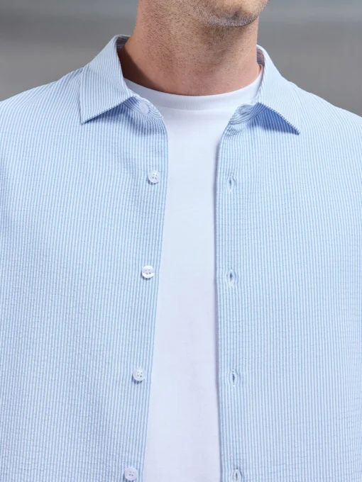 Seersucker Long Sleeve Cutaway Collar Shirt - Light Blue
