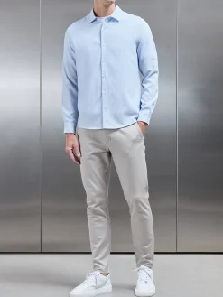 Seersucker Long Sleeve Cutaway Collar Shirt - Light Blue