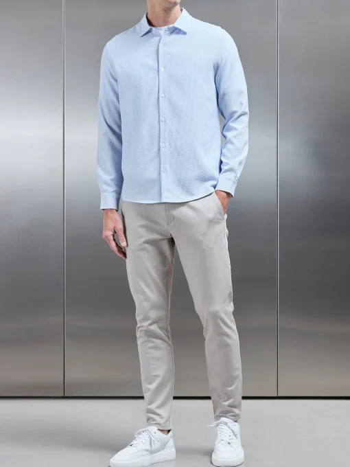 Seersucker Long Sleeve Cutaway Collar Shirt - Light Blue