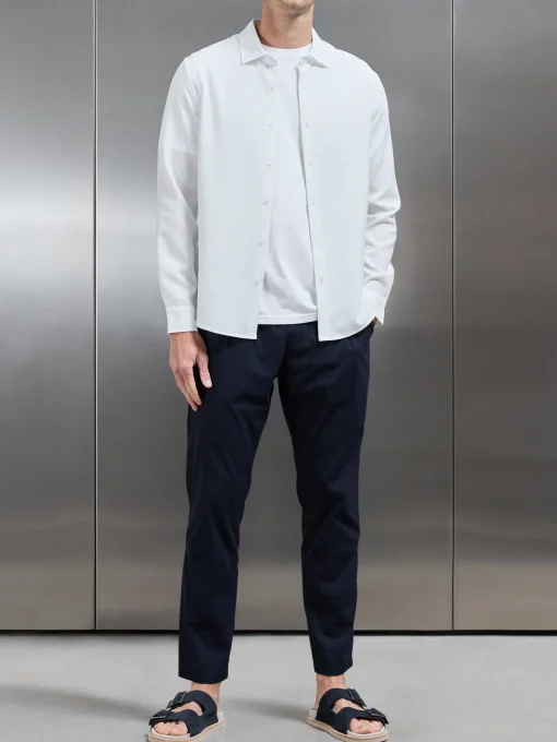 Seersucker Long Sleeve Cutaway Collar Shirt - White