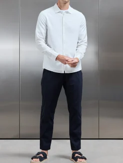Seersucker Long Sleeve Cutaway Collar Shirt - White