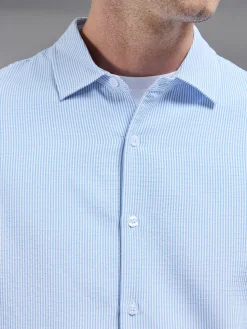 Seersucker Long Sleeve Cutaway Collar Shirt - Light Blue